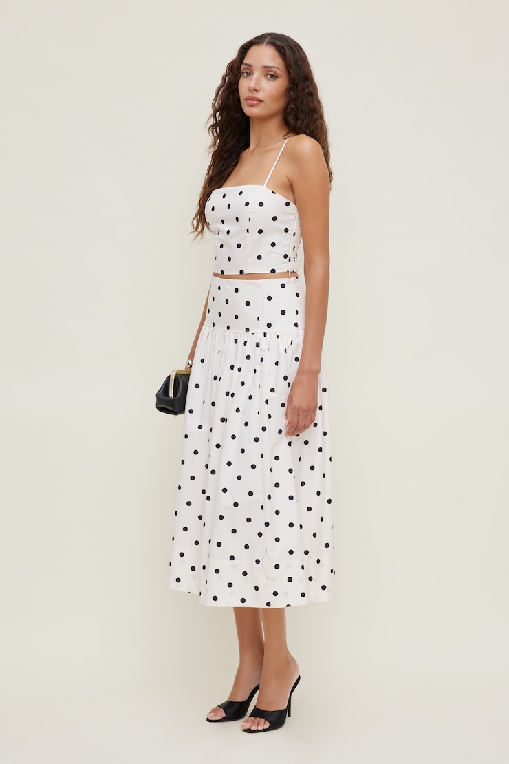 Cropped Poplin Tank Top White w/ Black Polka Dots large