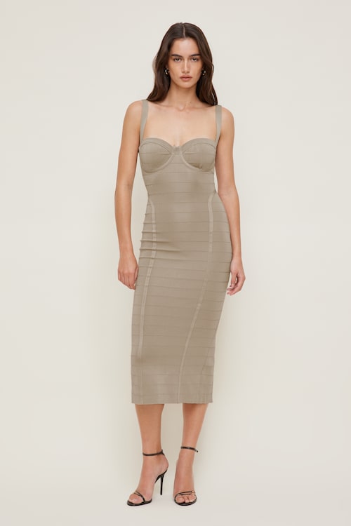 Bandage Midi Dress Beige | Dynamite