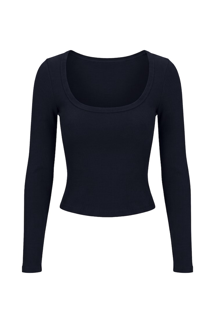 SnatchRib Scoop Neck Longsleeve Top, Naughty Navy Blue, large