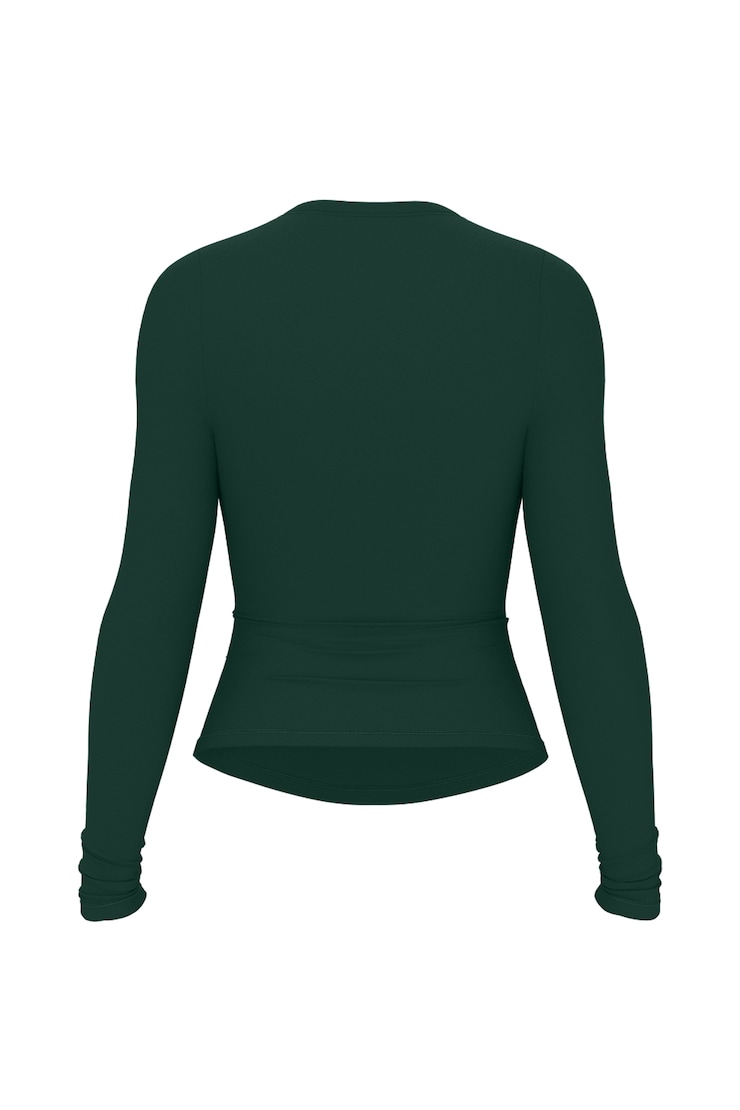 Sleek Crewneck Longsleeve Top, Green Envy, large
