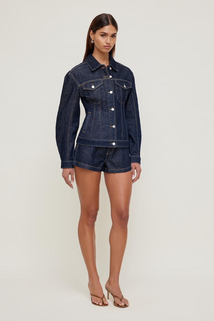 Cinched Denim Jacket Dark Indigo / Rinse large