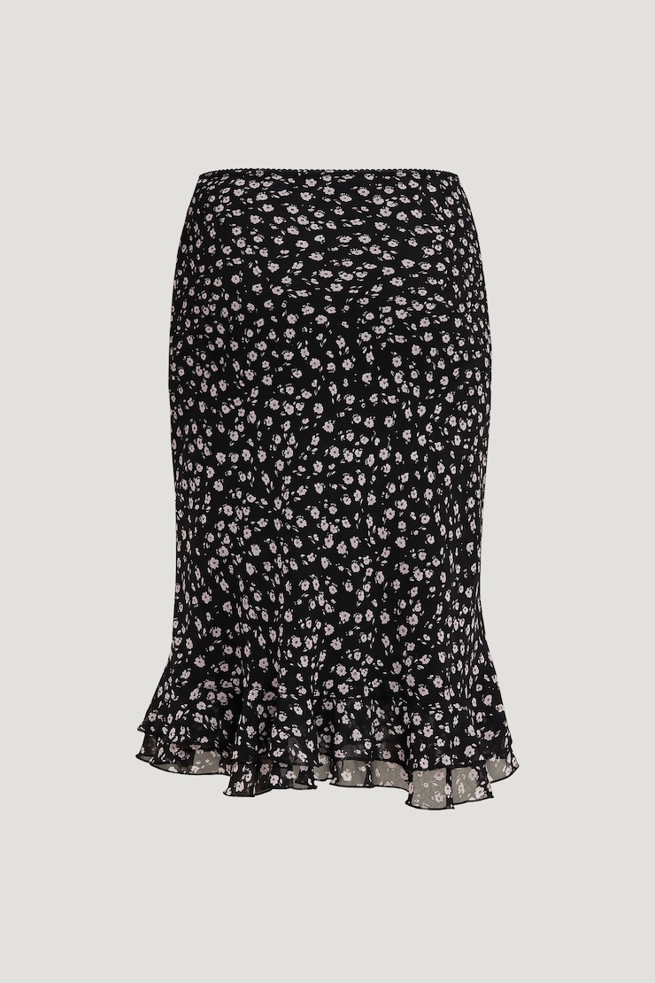 Ruffled Georgette Midi Skirt Black Floral large