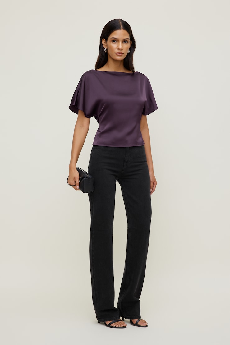 Blouse en satin Farra Mauve prune parfaite large