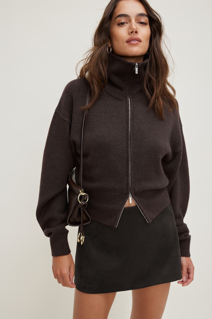 Sage Funnel Neck Zip Sweater
