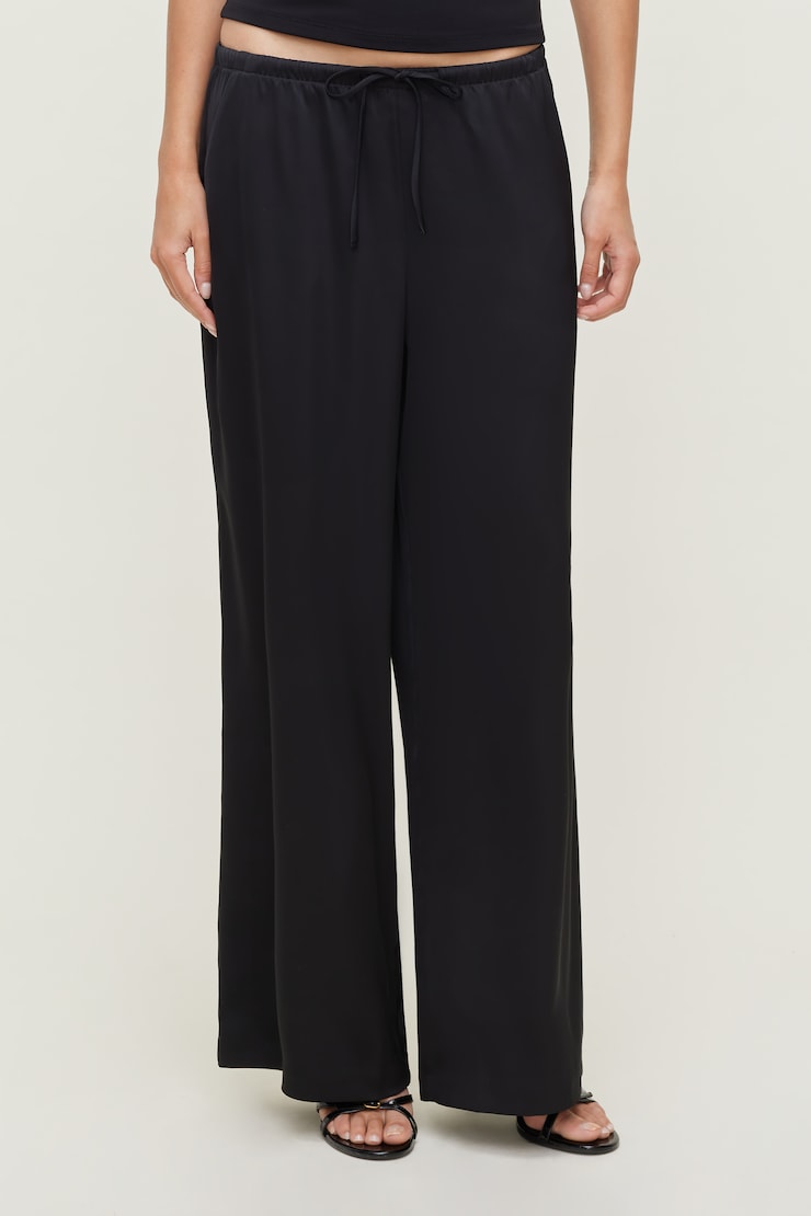 Leo Satin Wide Leg Pants Jet Black large
