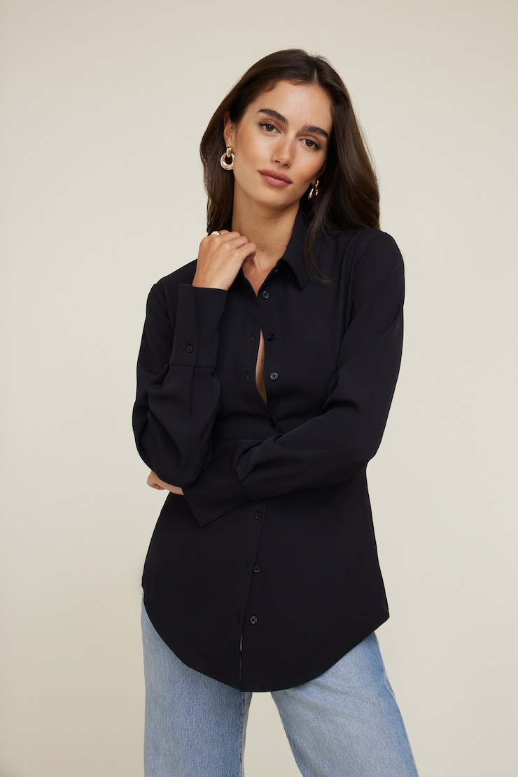 Cinched Waist Fluid Blouse Jet Black large
