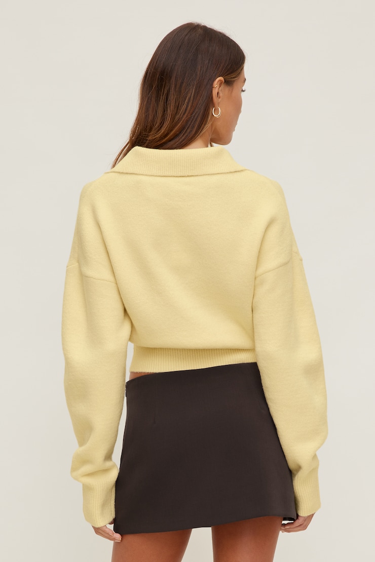 Audrey Cinched Polo Sweater Pale Yellow large