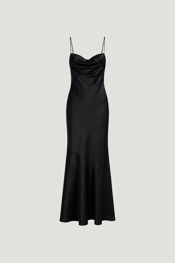 Bustier Satin Maxi Dress Jet Black large