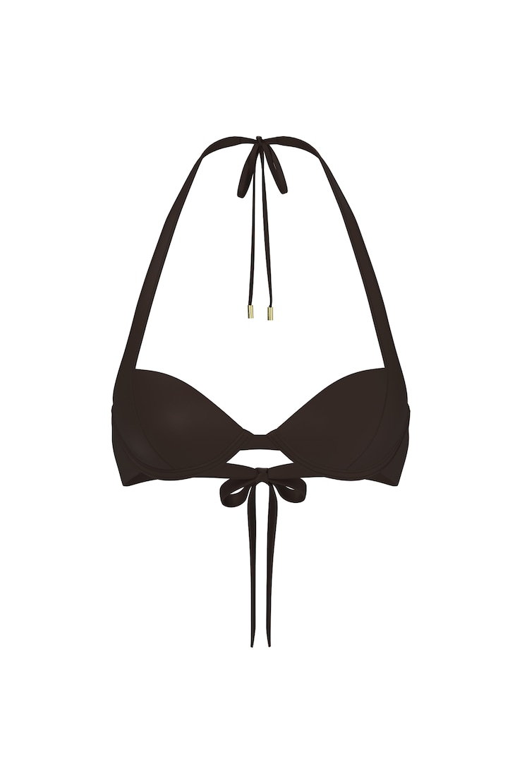Halter Underwire Bikini Top, Coffee Bean Brown, large