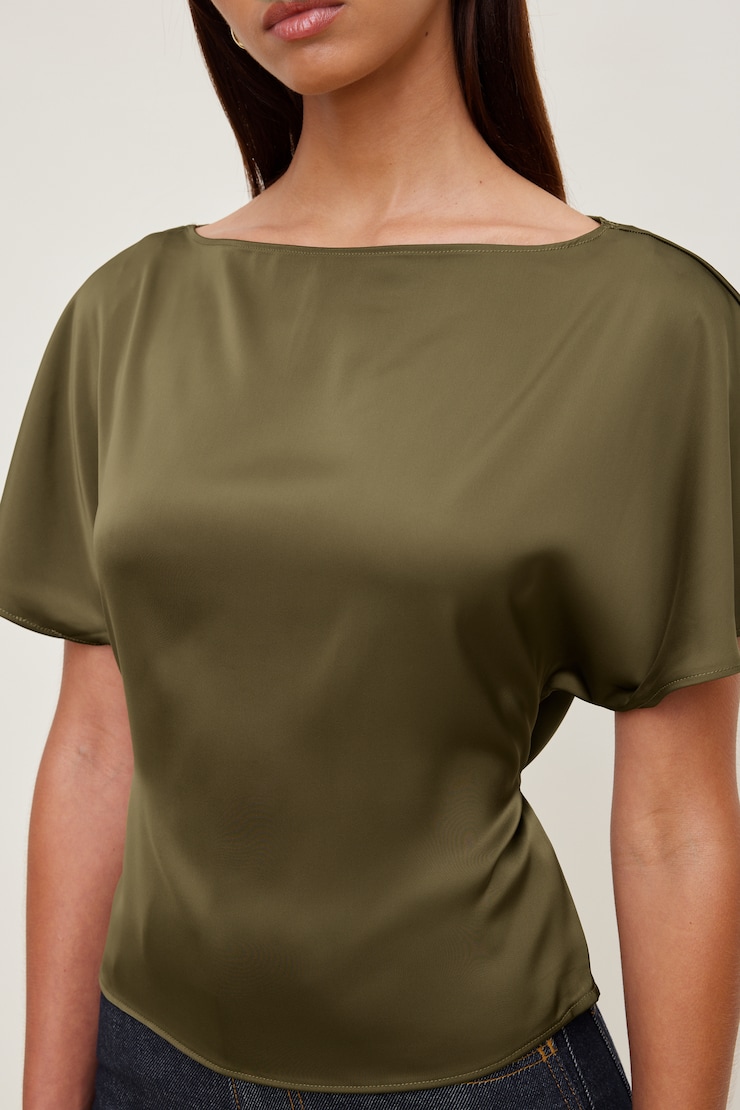 Farra Satin Blouse Dark Olive Khaki large