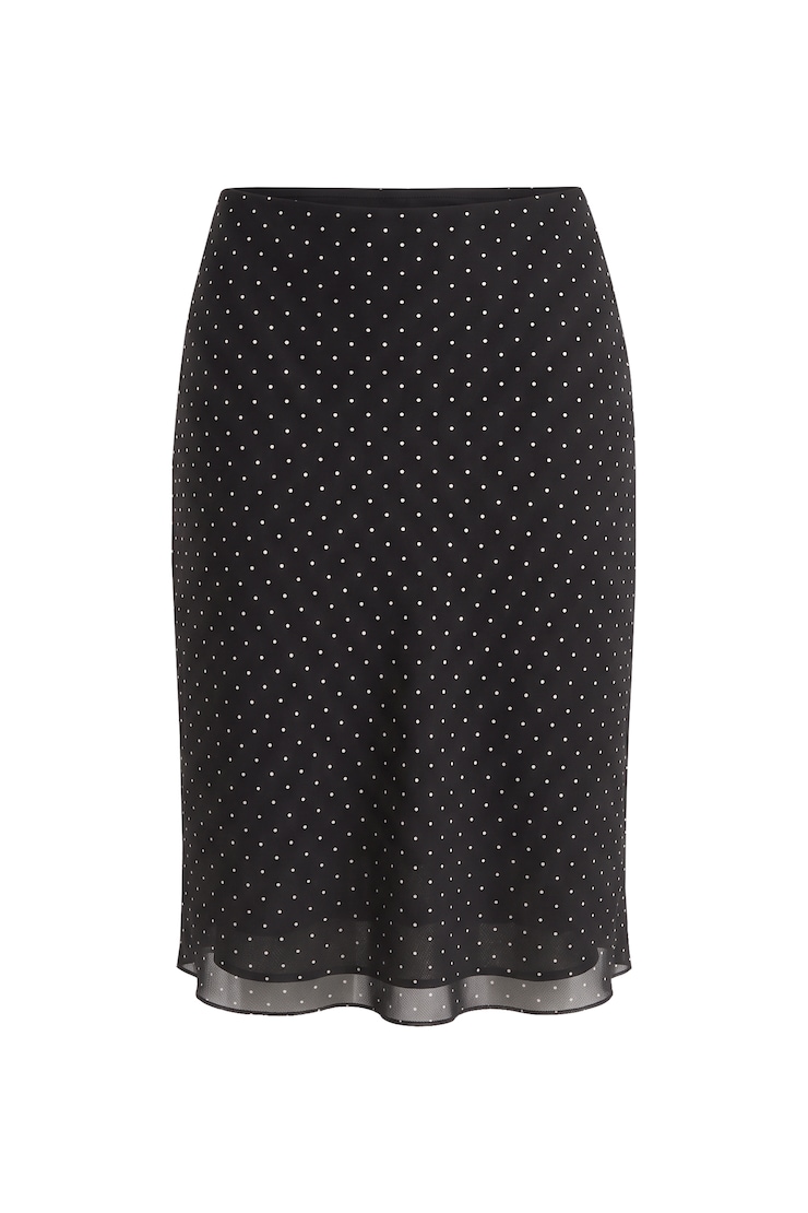 Midi Mesh Skirt, Black/White Polka Dots, large