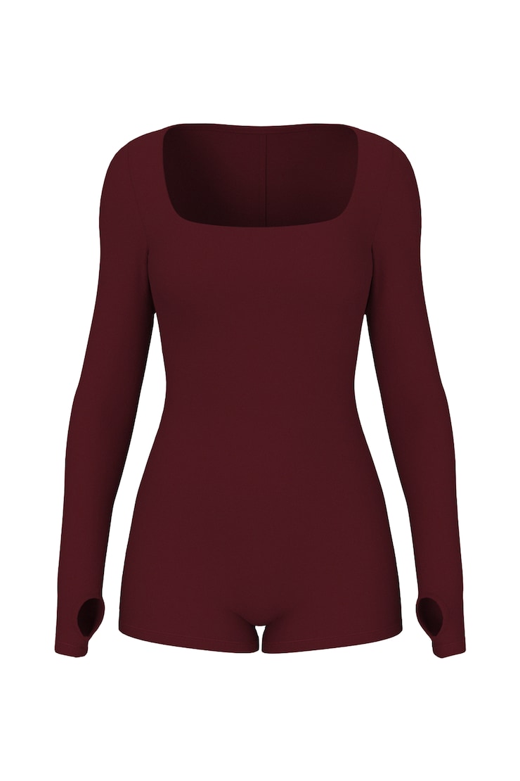 Active Squareneck Romper, Burgundy Bite, large
