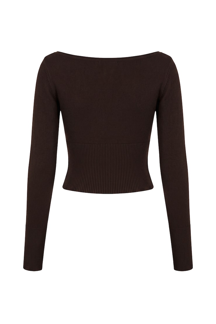 Ryan Fitted Boatneck Sweater, Chocolate Mousse Brown, large