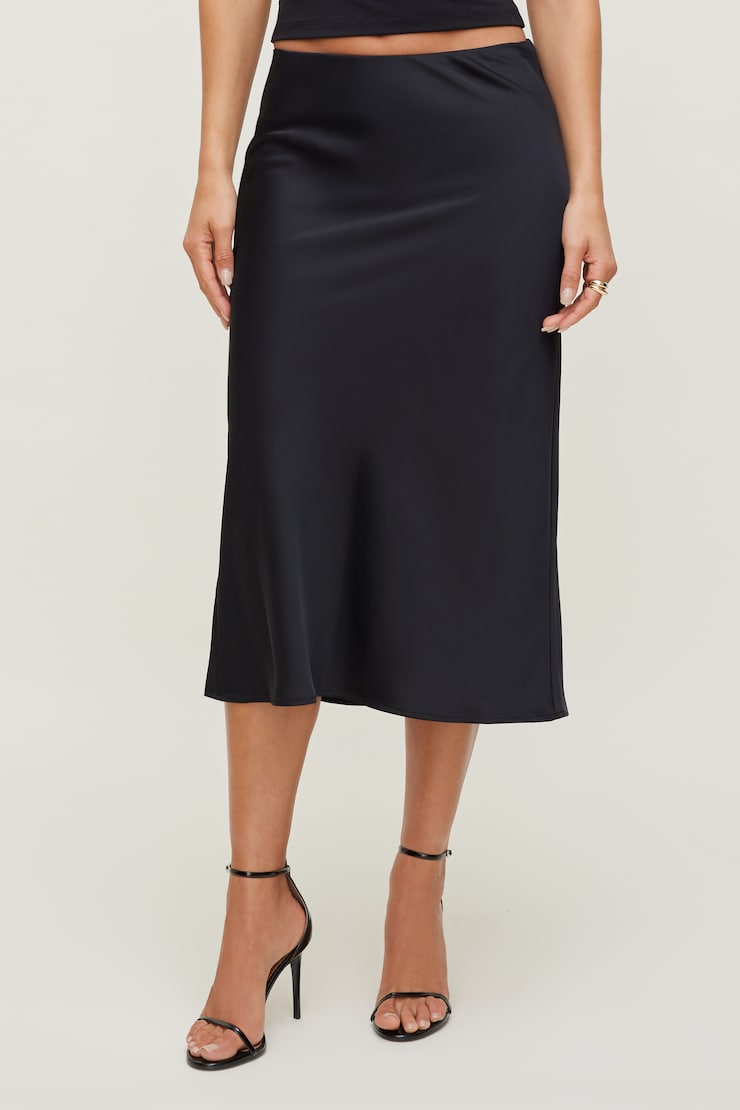 Delila Satin Midi Skirt Jet Black large