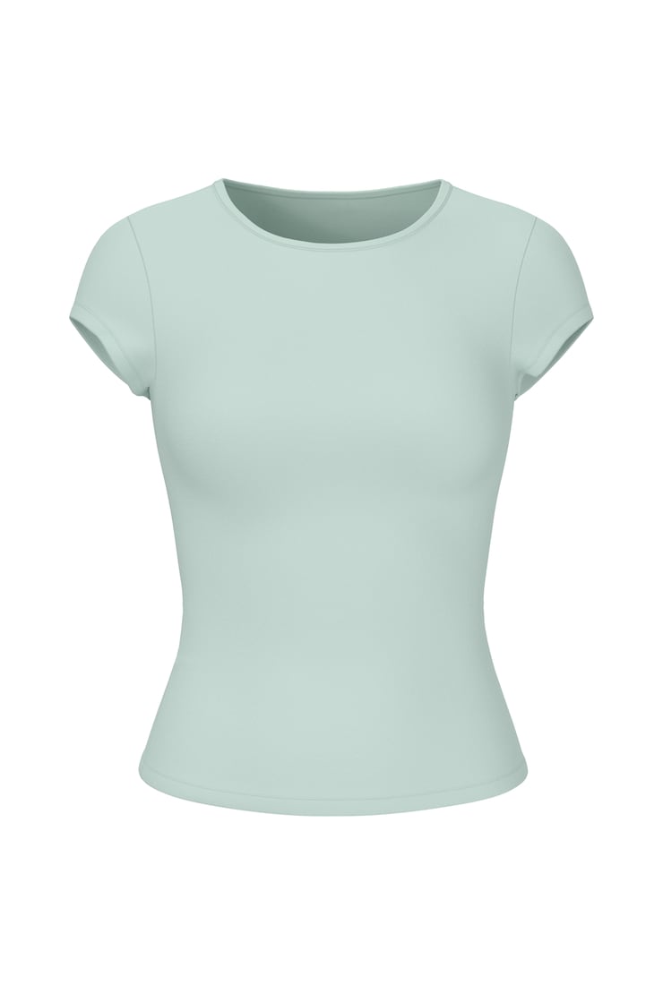 T-shirt Sleek à col rond, Trouble turquoise, large