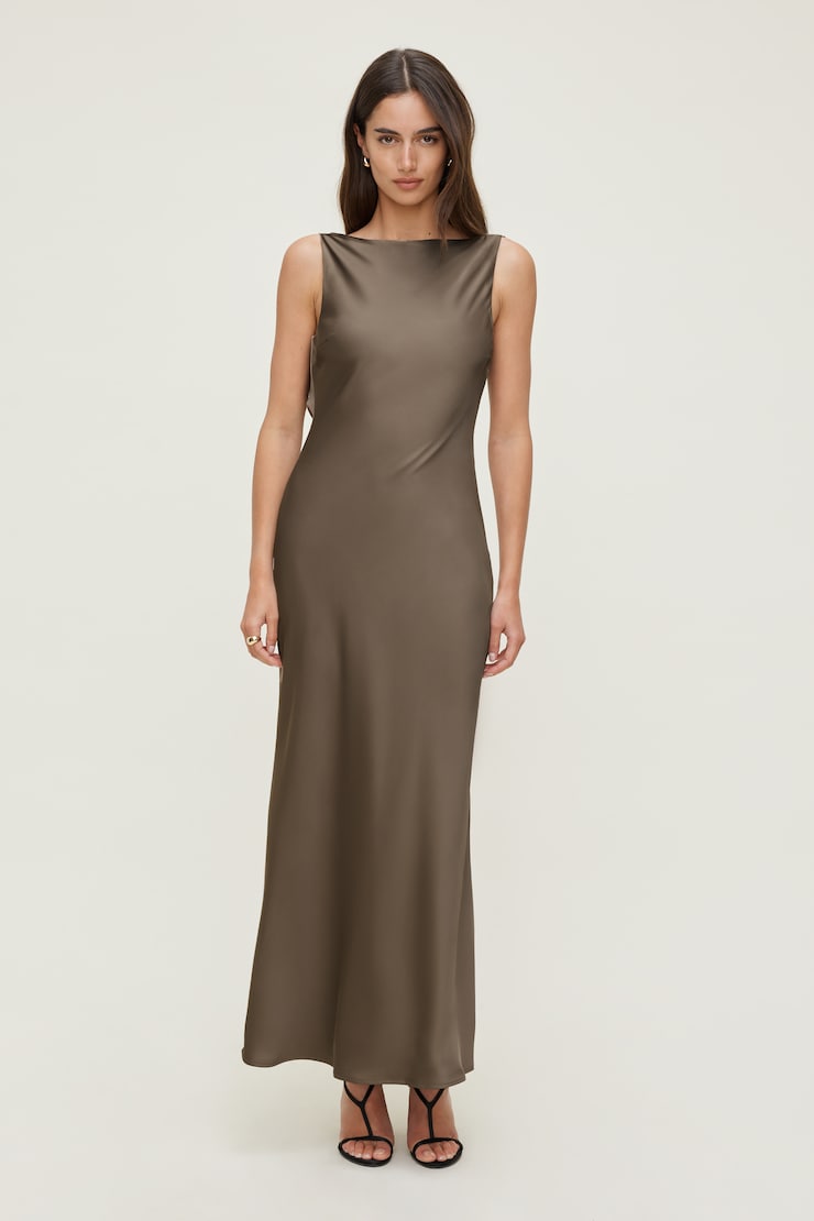 Nora Satin Maxi Slip Dress Wild Mushroom Brown large