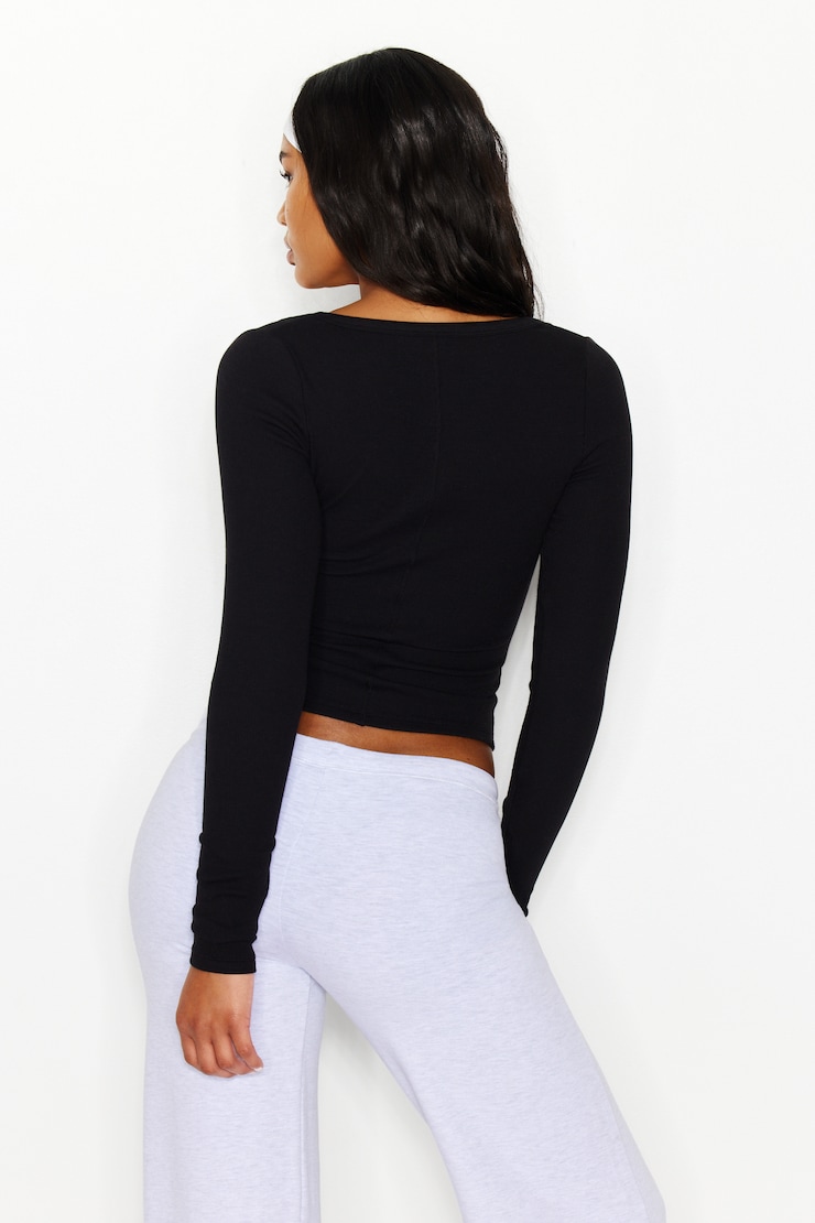 SnatchRib Scoop Neck Longsleeve Top, Jet Black, large