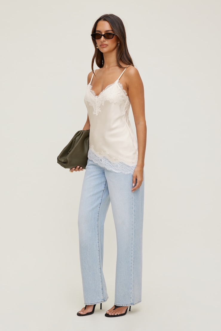 Cassie Asymmetric Lace Satin Cami