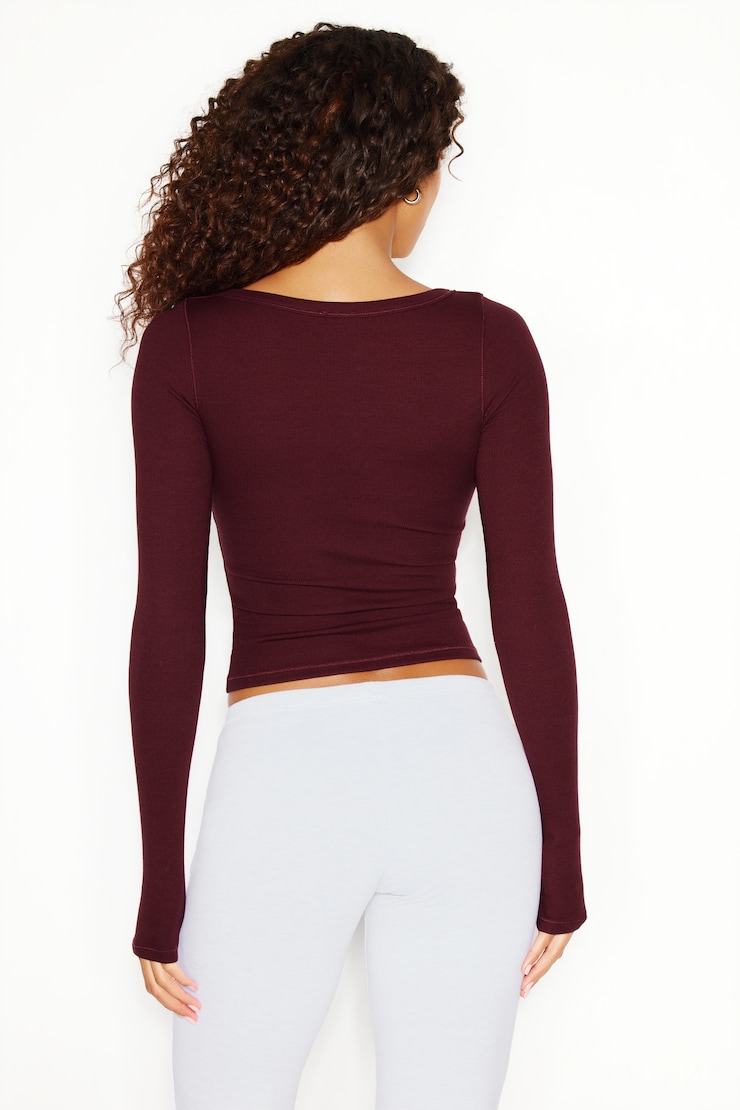 SnatchRib Crossover Longsleeve Top, Burgundy Bite, large