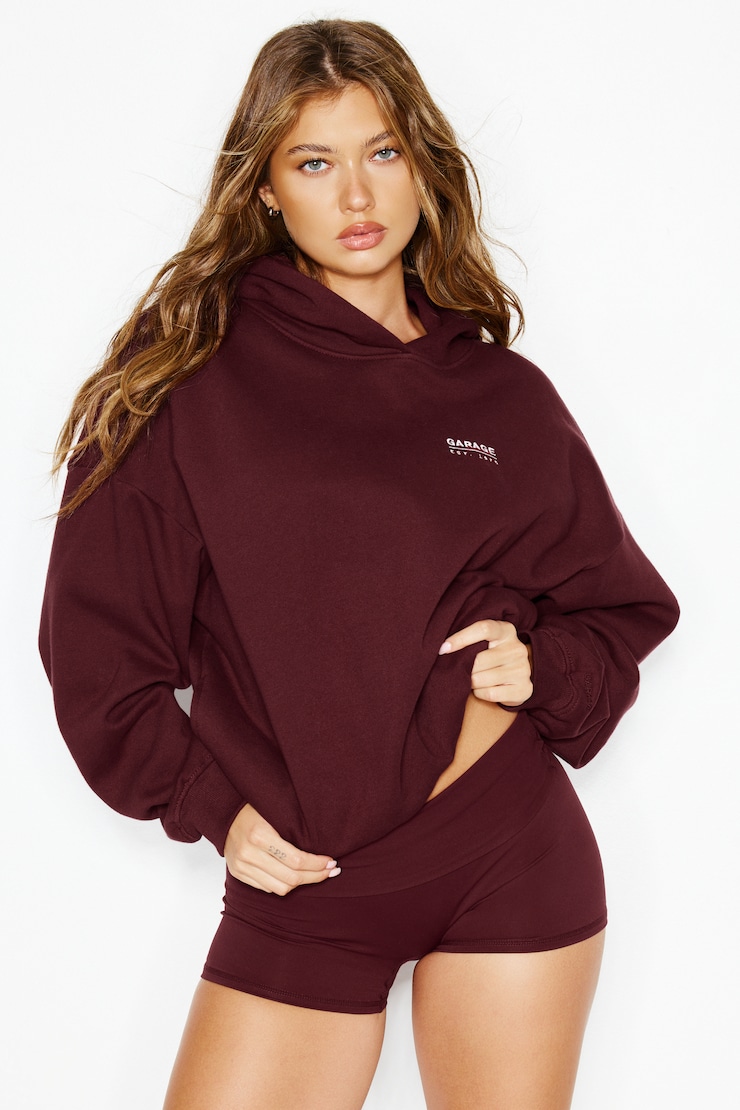 UltraFleece Hoodie, Burgundy Bite with GARAGE Logo Art, large
