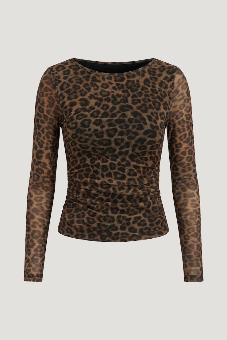 Stella Mesh Long Sleeve Top Leopard Brown large