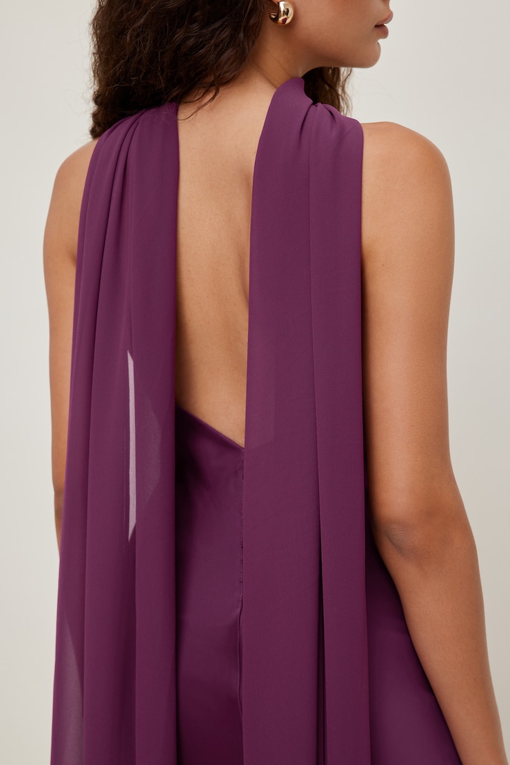 Halter Scarf Satin Maxi Dress Plum Caspia Purple large