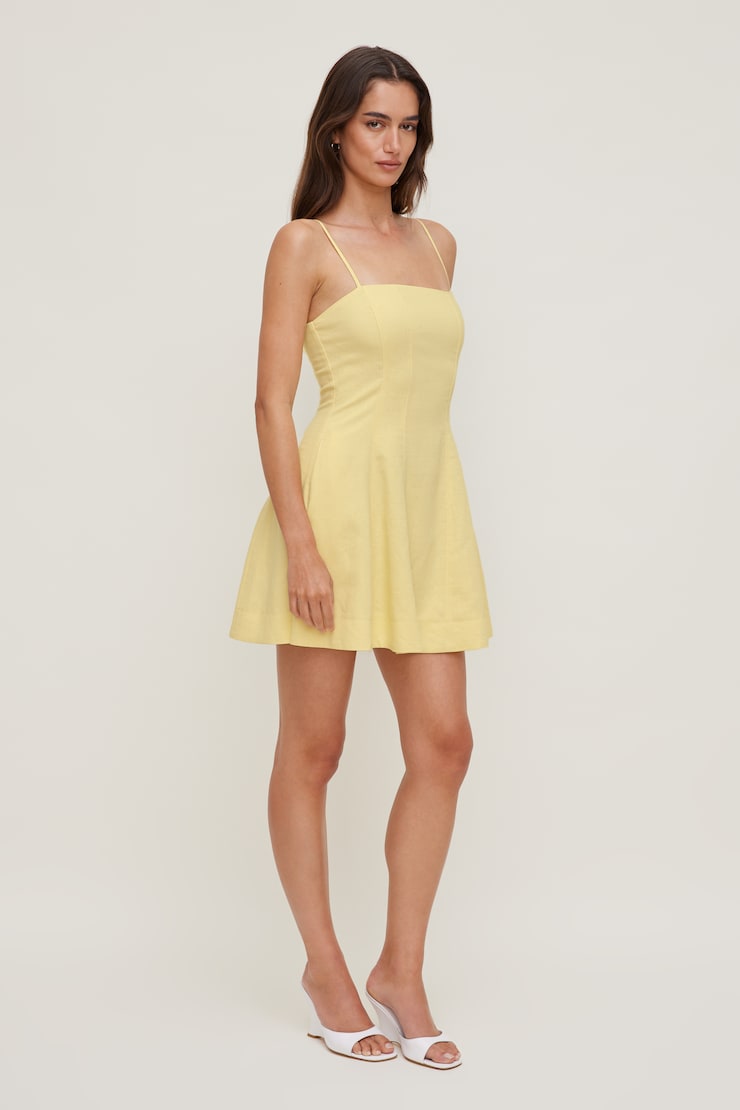 Ivory Linen Mini Dress Double Cream Yellow large