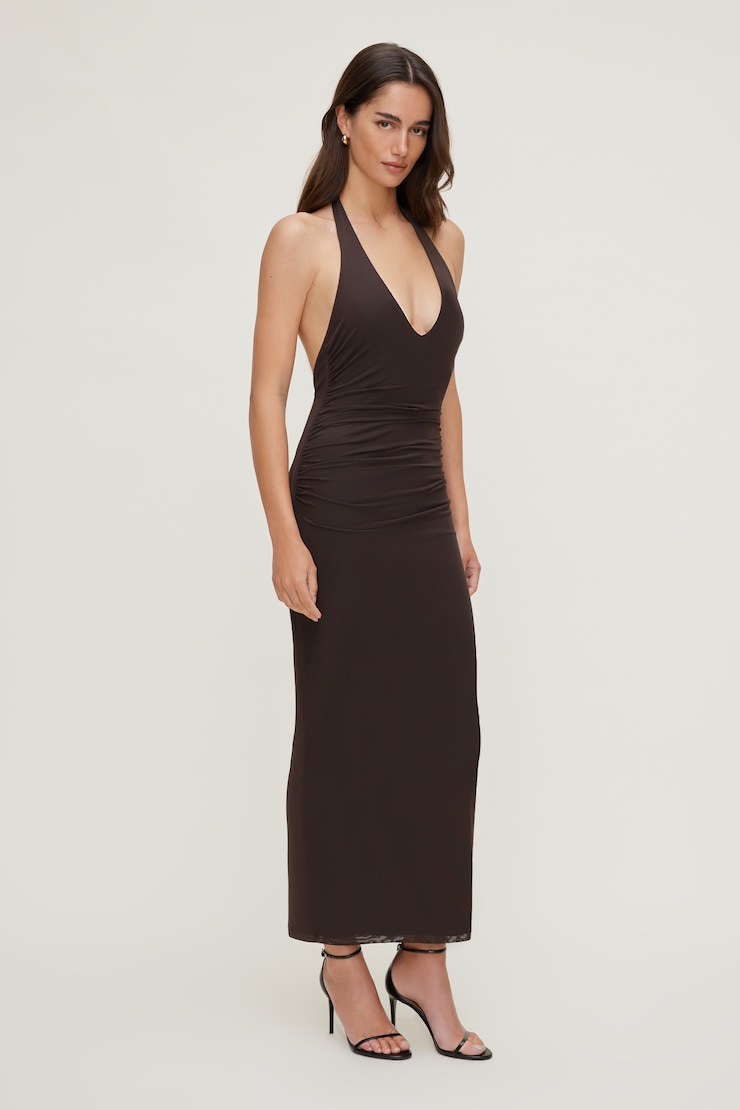 Reia Halter Mesh Maxi Dress Chocolate Torte Brown large
