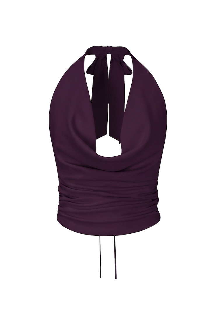 Smooth Open Back Cowl Top, Wild Berry Maroon, large