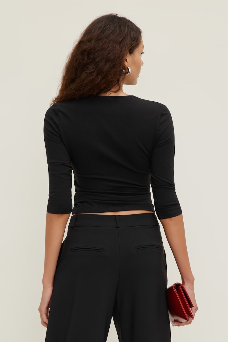 Lace Trim 3/4 Sleeve Top Jet Black large