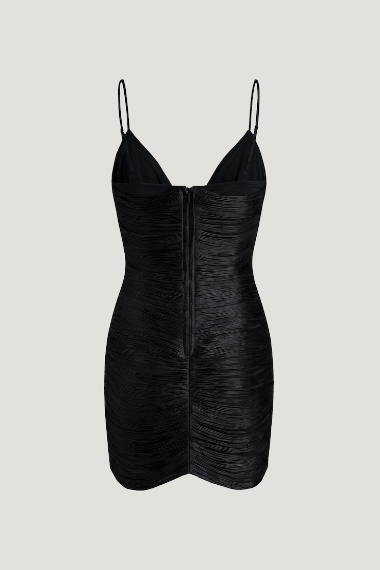 Cowl Fringe Mini Dress Jet Black large