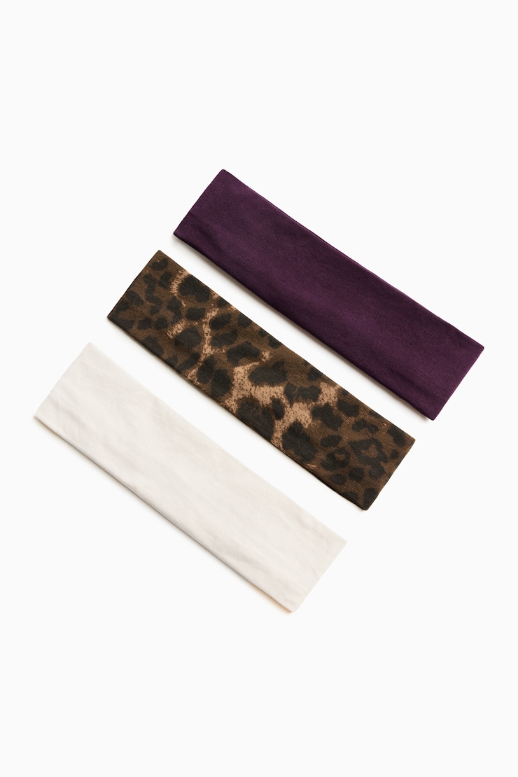 Set of 3 Stretchy Headbands, Wild Berry Maroon/Coconut/Leopard, large