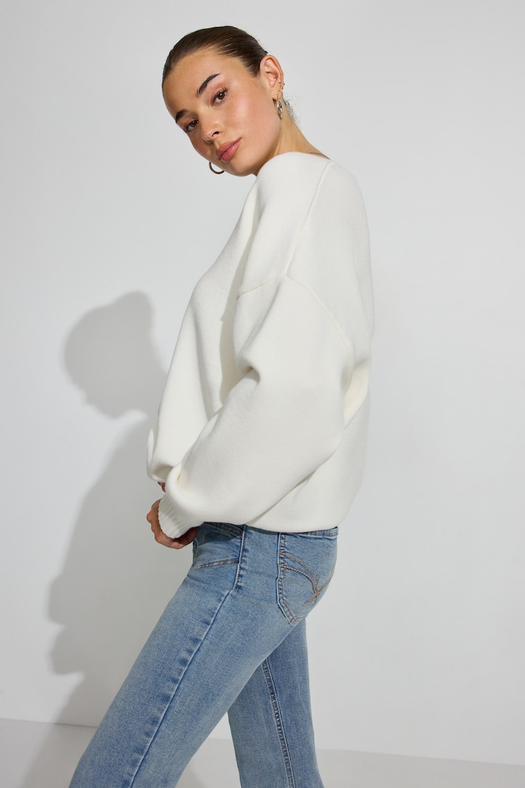 V-Neck Oversized Sweater, Snow White, large