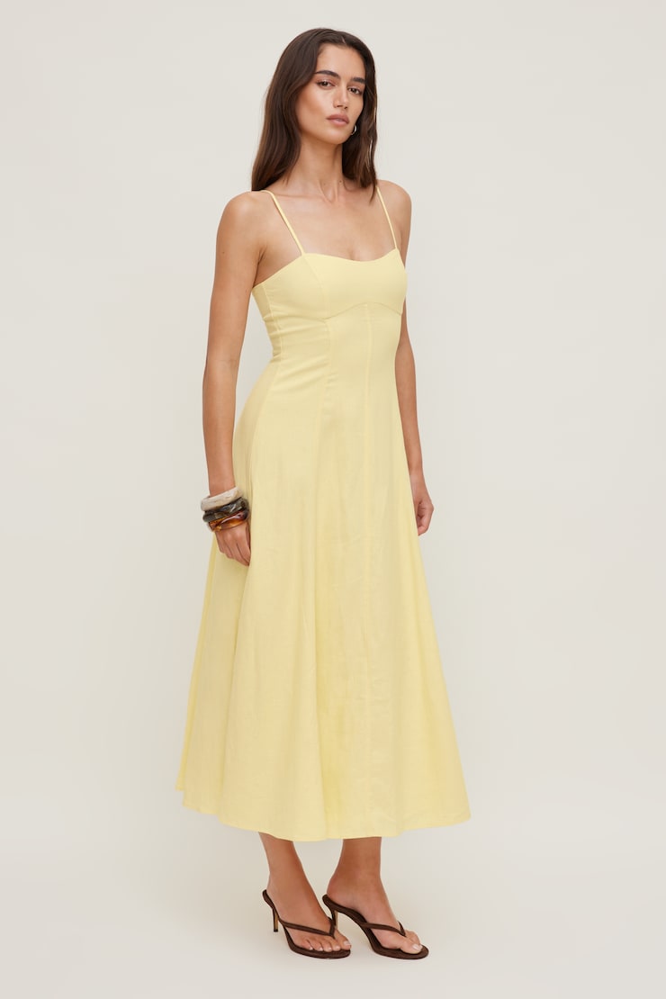 Belle Linen Midi Dress Double Cream Yellow large