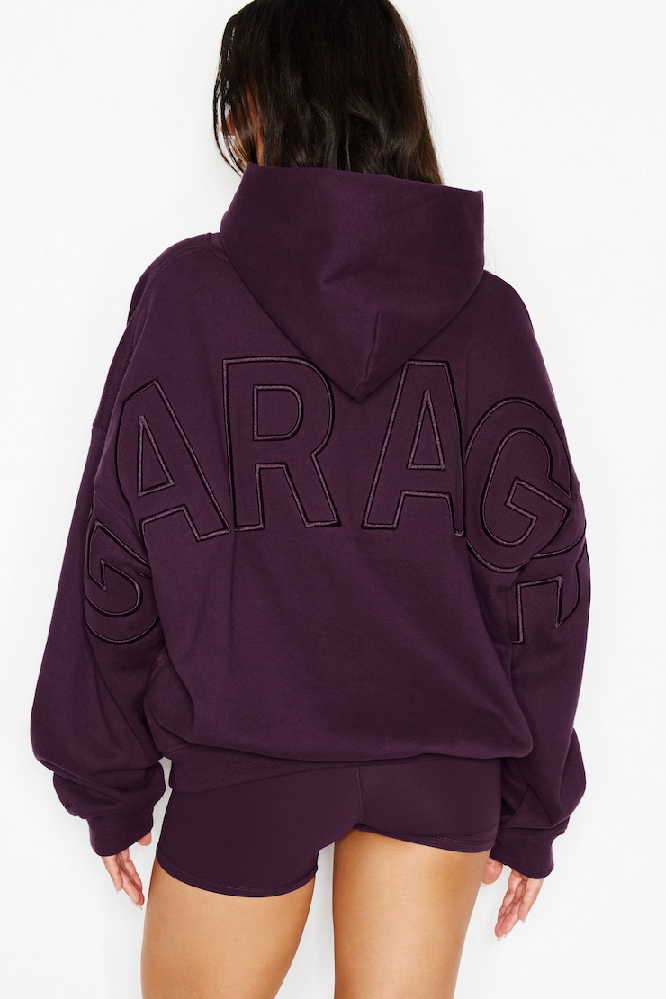 UltraFleece Hoodie, Wild Berry Maroon with Large GARAGE Logo, large