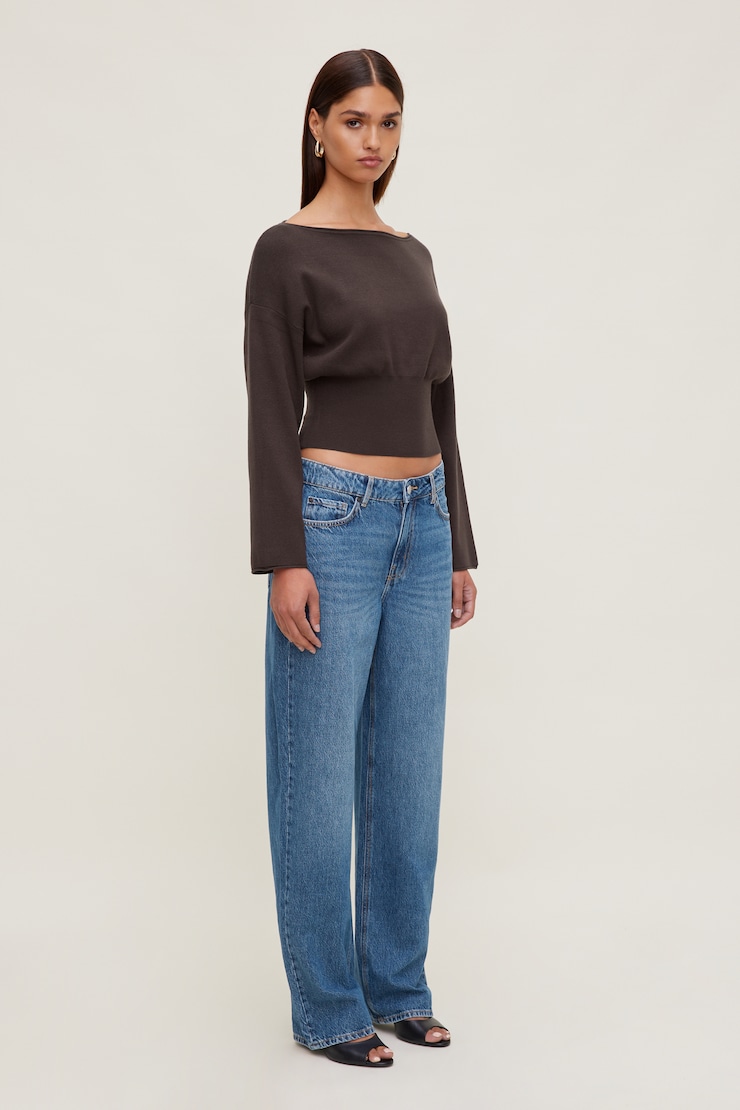 Suri Cinched Sweater Java Brown large