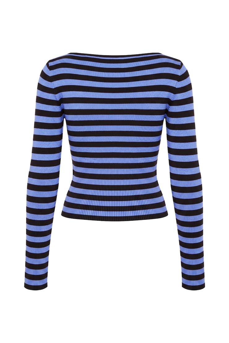 Ryan Fitted Boatneck Sweater, Blue Blush/Chocolate Mousse Brown, large