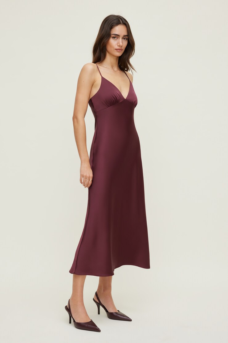 Sage Satin Midi Dress Zinfandel Burgundy large