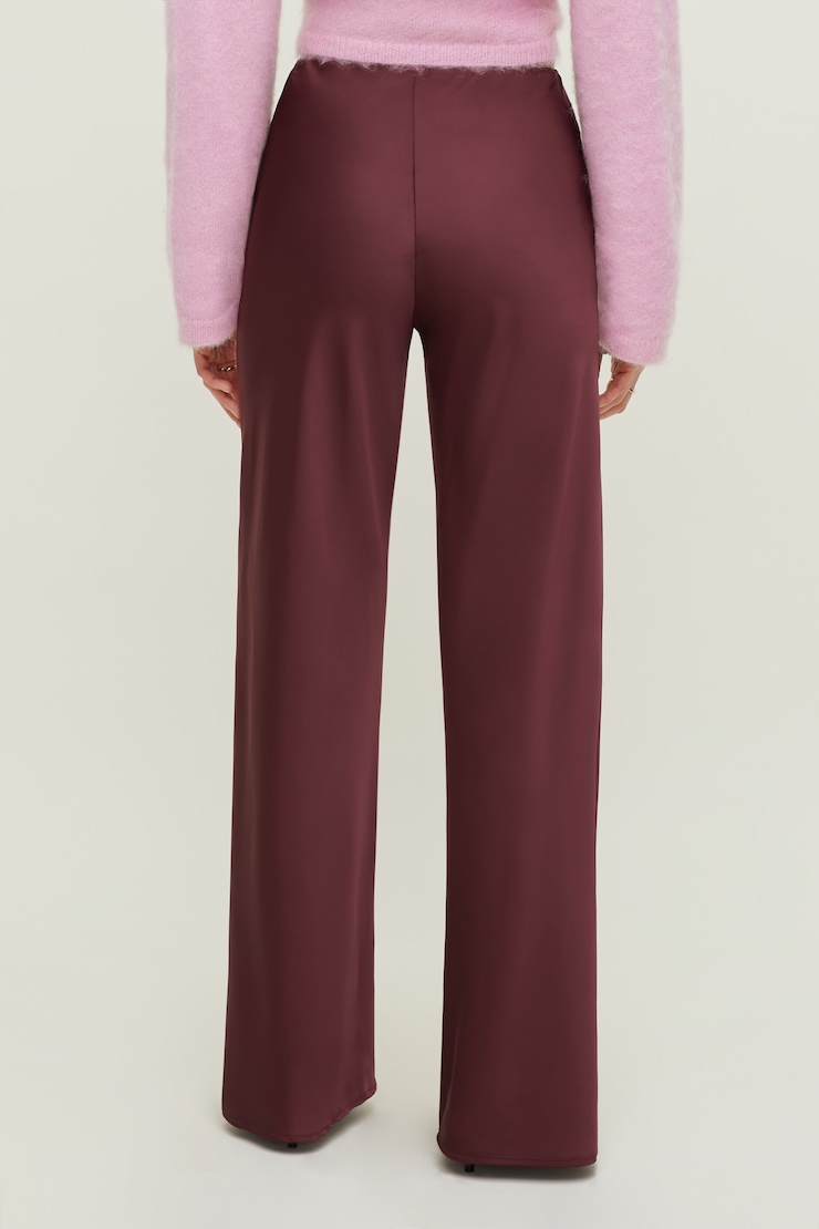 Izzy Wide Leg Satin Pants Zinfandel Burgundy large
