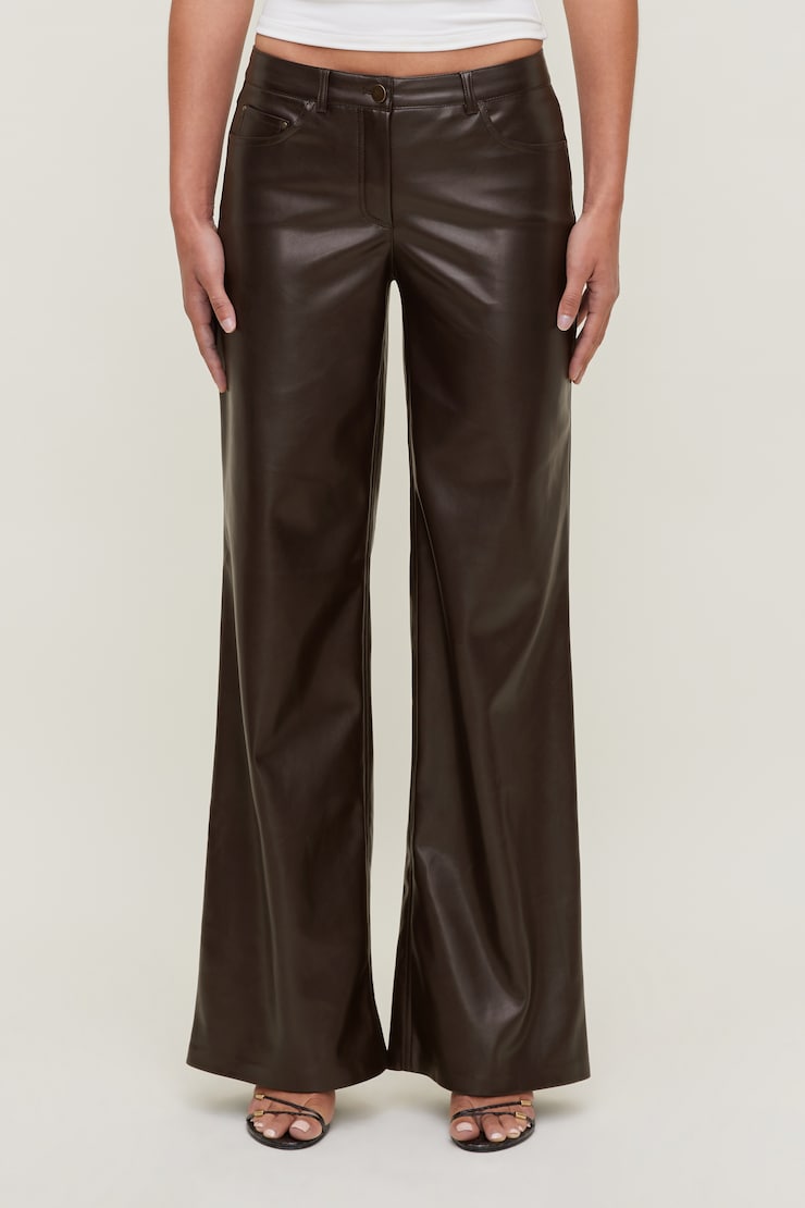 Devon Mid Rise Straight Leg Faux Leather Pants French Mole Brown large