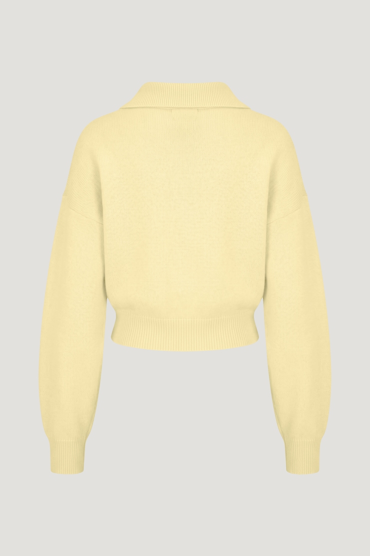 Audrey Cinched Polo Sweater Pale Yellow large