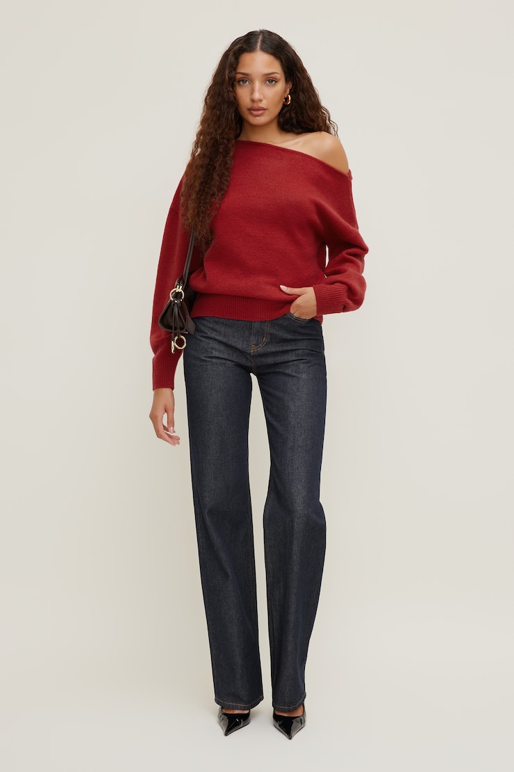 Lola Off Shoulder Sweater Savvy Red large