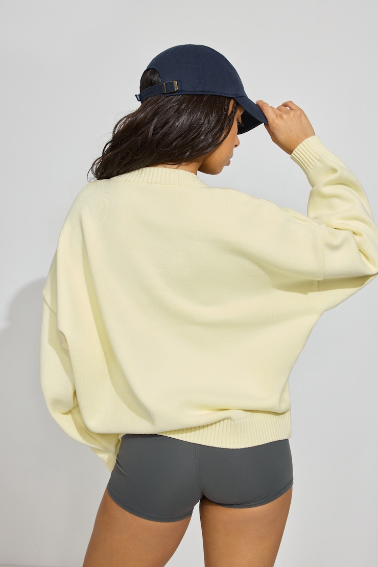 V-Neck Oversized Sweater, Pear Sorbet Yellow, large