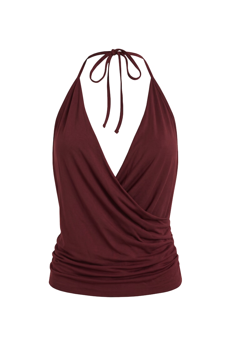 Smooth Surplisse Halter Top, Burgundy Bite, large