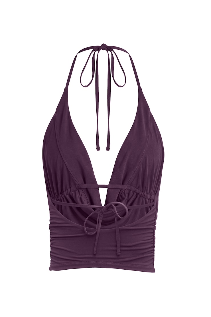 Cowl Neck Halter Top, Wild Berry Maroon, large