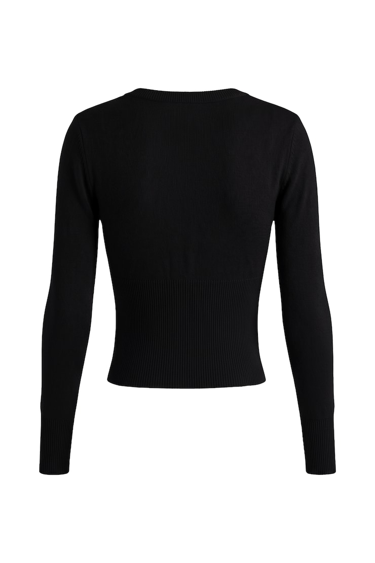 Clean Cinch Waist Cardigan, Jet Black, large