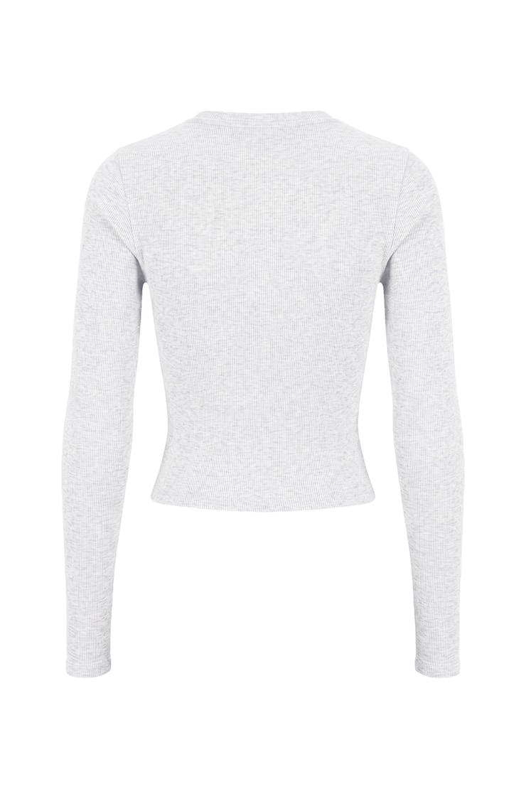SnatchRib Crewneck Henley Long Sleeve Top, Spring Grey Mix, large