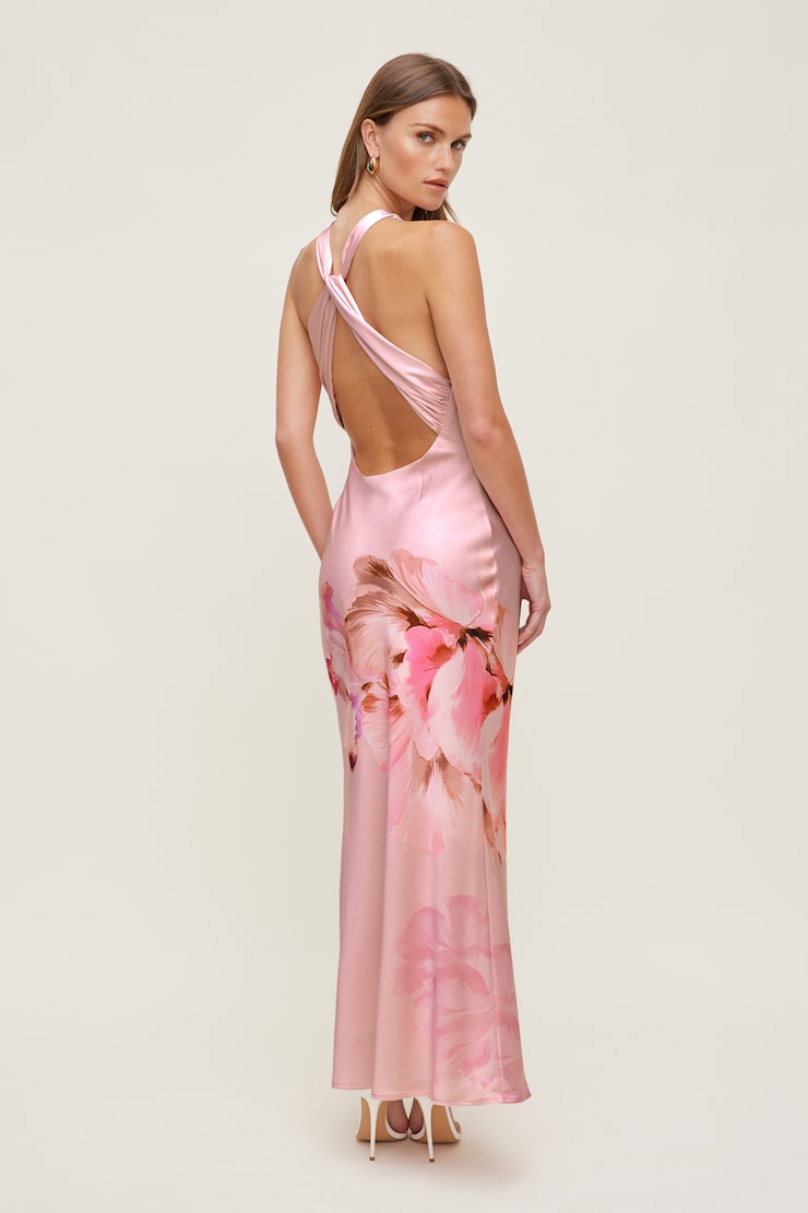 Andy Satin Maxi Dress Pink Floral large