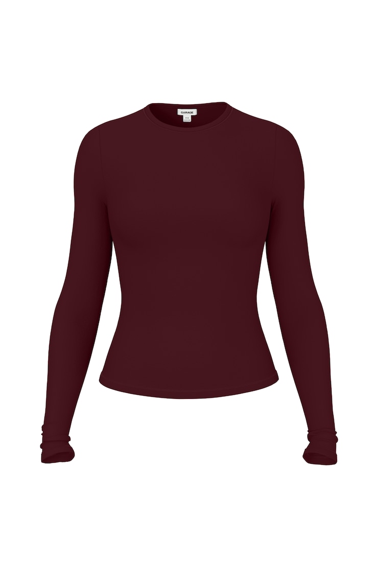 Baretouch Crewneck Long Sleeve Top, Burgundy Bite, large