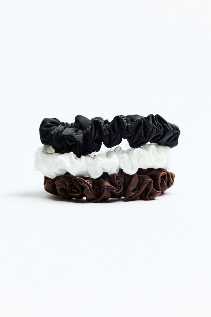 Set of 3 Mini Scrunchies, Jet Black/Armadillo Brown/White, large